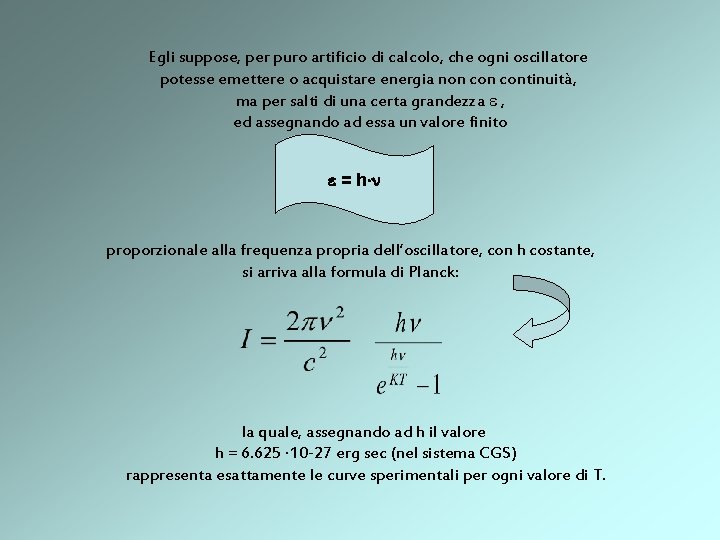 Egli suppose, per puro artificio di calcolo, che ogni oscillatore potesse emettere o acquistare