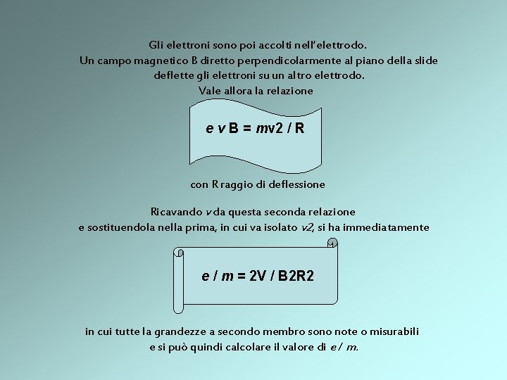 Gli elettroni sono poi accolti nell’elettrodo. Un campo magnetico B diretto perpendicolarmente al piano