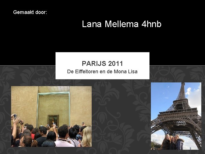 Gemaakt door: Lana Mellema 4 hnb PARIJS 2011 De Eiffeltoren en de Mona Lisa