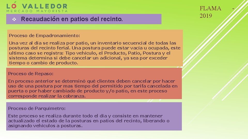 v Recaudación en patios del recinto. Proceso de Empadronamiento: Una vez al día se