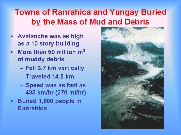 Towns of Ranrahica and Yungay Buried by the Mass of Mud and Debris •
