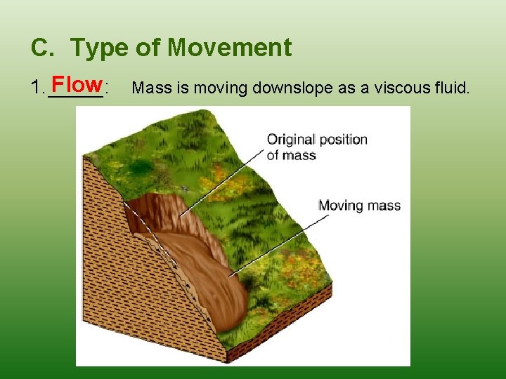 C. Type of Movement Flow 1. _____: Mass is moving downslope as a viscous