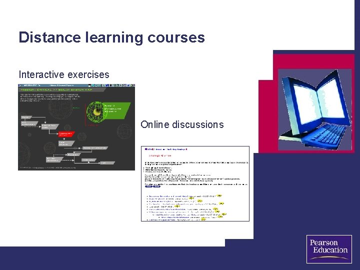 Distance learning courses Interactive exercises Online discussions 