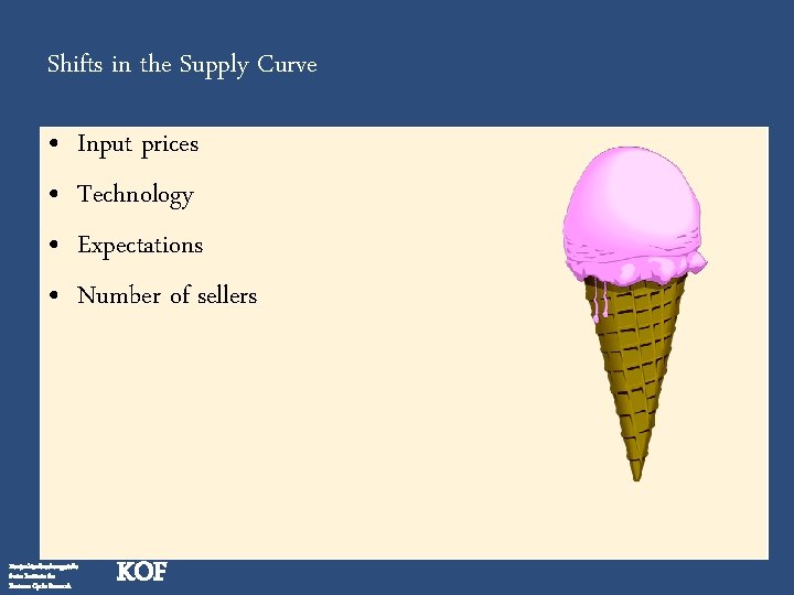 Shifts in the Supply Curve • • Input prices Technology Expectations Number of sellers
