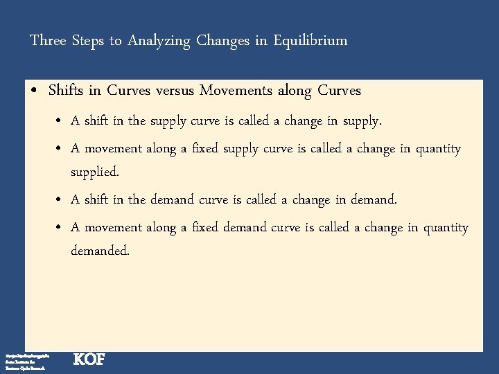 Three Steps to Analyzing Changes in Equilibrium • Shifts in Curves versus Movements along