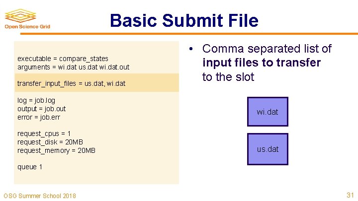 Basic Submit File executable = compare_states arguments = wi. dat us. dat wi. dat.