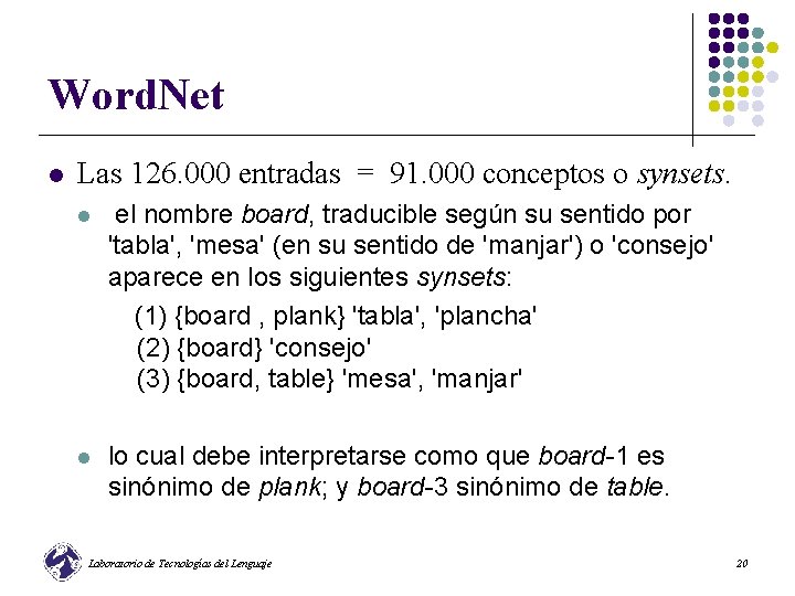 Word. Net l Las 126. 000 entradas = 91. 000 conceptos o synsets. l