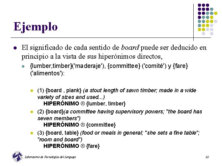 Ejemplo l El significado de cada sentido de board puede ser deducido en principio