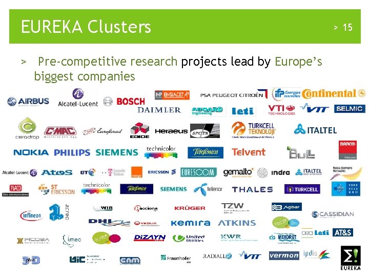 EUREKA Clusters > 15 > Pre-competitive research projects lead by Europe’s biggest companies www.