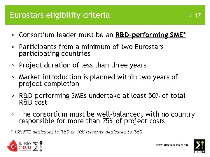 Eurostars eligibility criteria > 17 > Consortium leader must be an R&D-performing SME* >