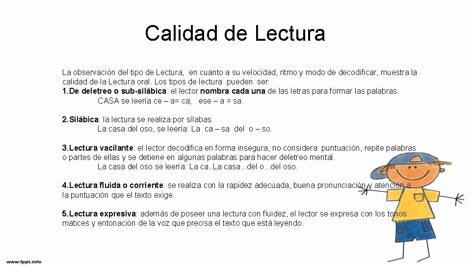 Calidad de Lectura La observación del tipo de Lectura, en cuanto a su velocidad,