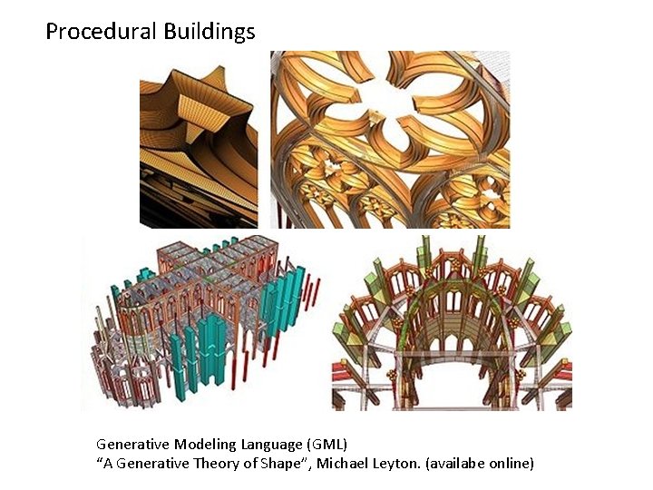 Procedural Buildings Generative Modeling Language (GML) “A Generative Theory of Shape”, Michael Leyton. (availabe