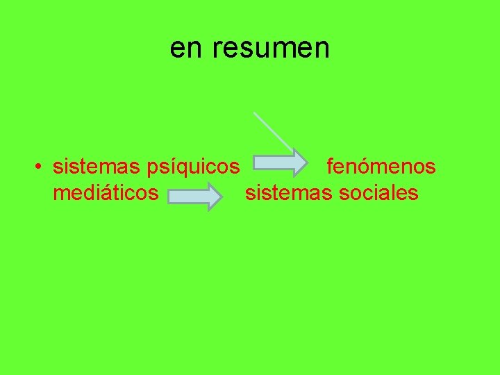 en resumen • sistemas psíquicos fenómenos mediáticos sistemas sociales 