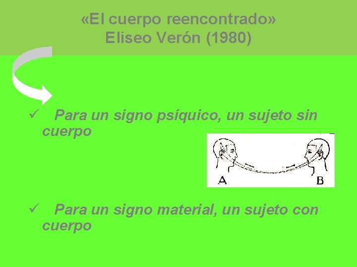  «El cuerpo reencontrado» Eliseo Verón (1980) ü Para un signo psíquico, un sujeto