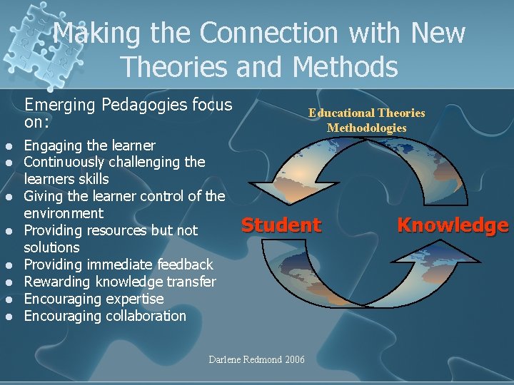 Making the Connection with New Theories and Methods Emerging Pedagogies focus on: l l