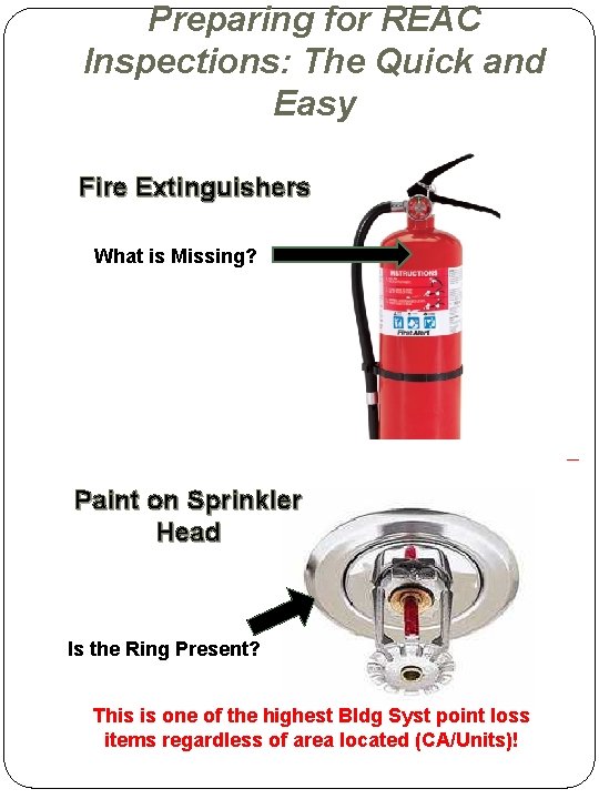 Preparing for REAC Inspections: The Quick and Easy Fire Extinguishers What is Missing? Paint Preparing for REAC Inspections: The Quick and Easy Fire Extinguishers What is Missing? Paint