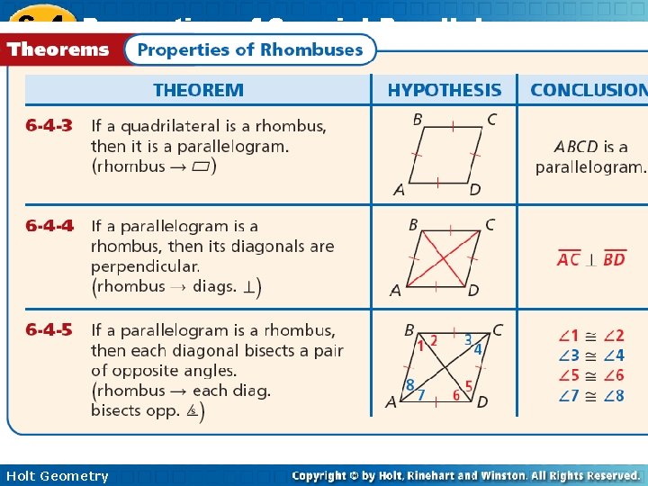 6 -4 Properties of Special Parallelograms Holt Geometry 