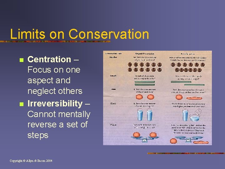 Limits on Conservation n n Centration – Focus on one aspect and neglect others