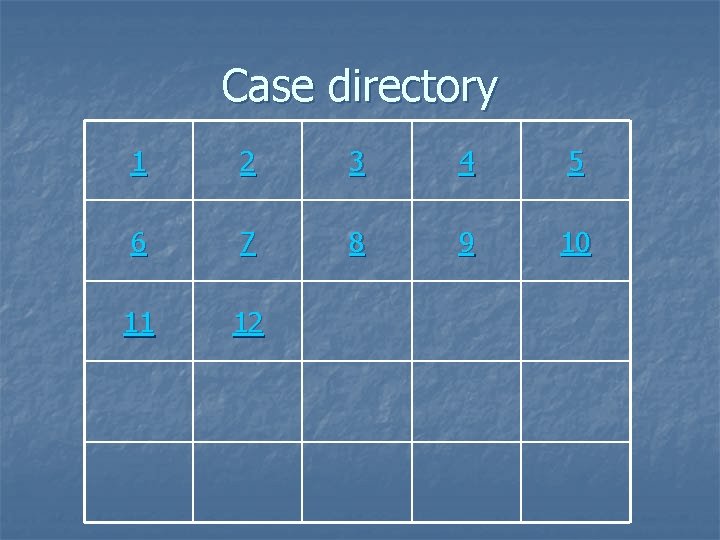 Case directory 1 2 3 4 5 6 7 8 9 10 11 12