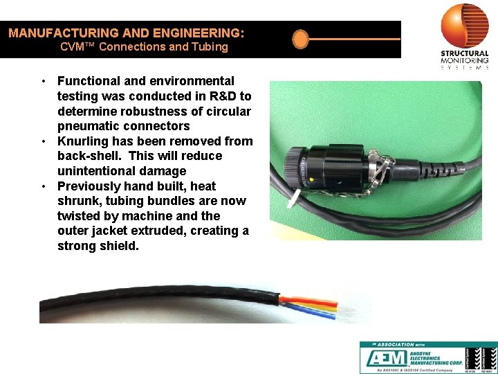 MANUFACTURING AND ENGINEERING: CVM™ Connections and Tubing • Functional and environmental testing was conducted