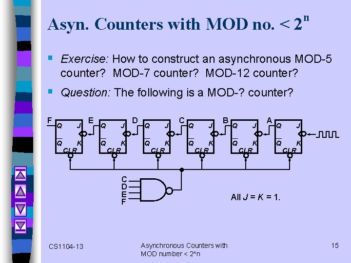 Asyn. Counters with MOD no. < 2 n § Exercise: How to construct an