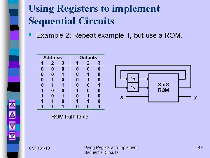 Using Registers to implement Sequential Circuits § Example 2: Repeat example 1, but use