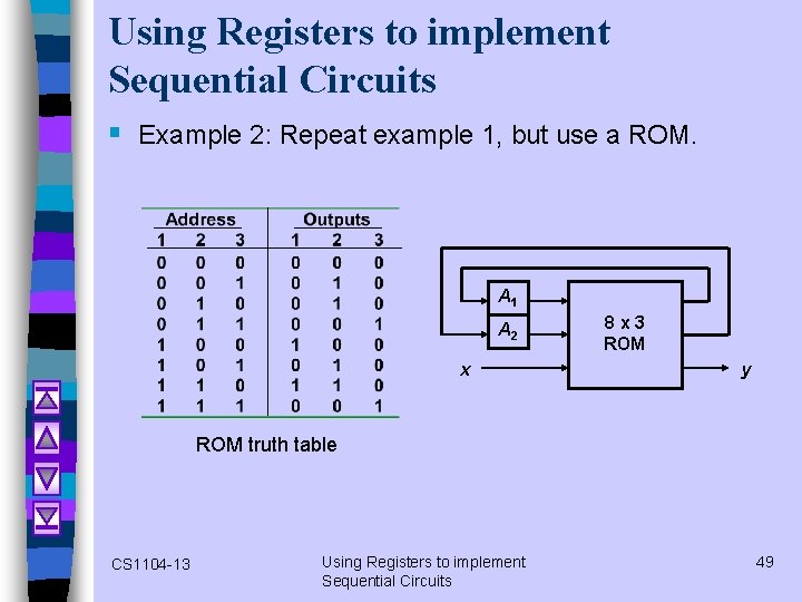 Using Registers to implement Sequential Circuits § Example 2: Repeat example 1, but use