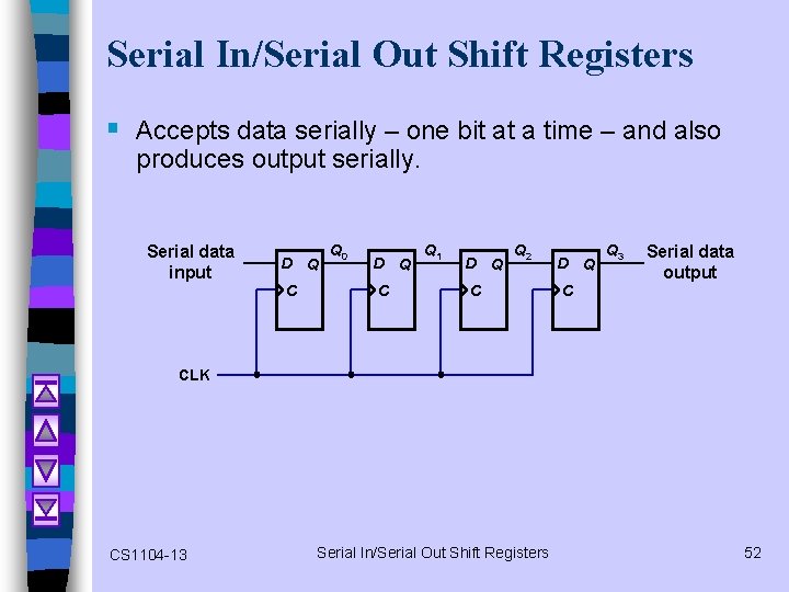Serial In/Serial Out Shift Registers § Accepts data serially – one bit at a