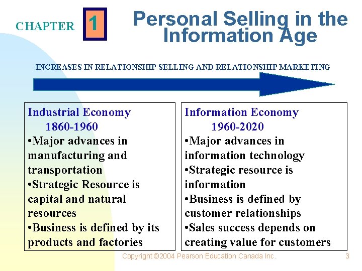 CHAPTER 1 Personal Selling in the Information Age INCREASES IN RELATIONSHIP SELLING AND RELATIONSHIP
