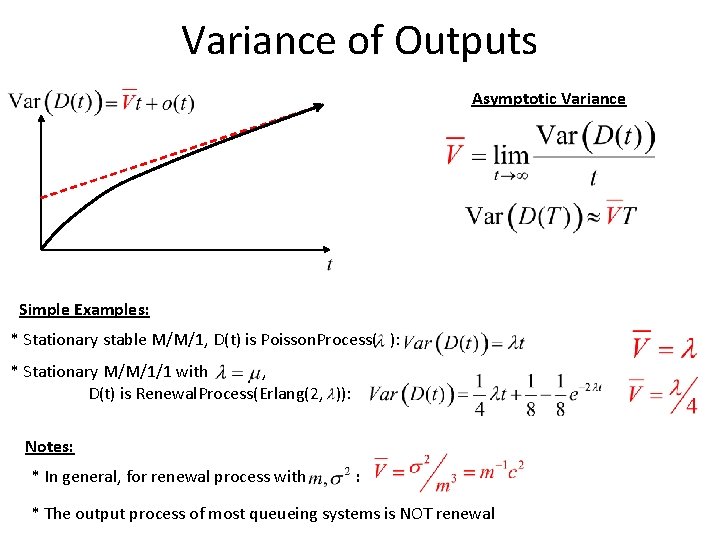 Variance of Outputs Asymptotic Variance Simple Examples: * Stationary stable M/M/1, D(t) is Poisson.