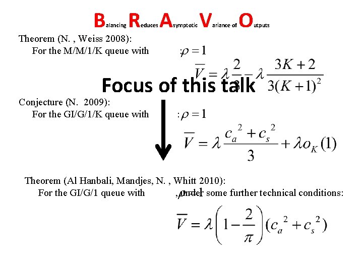 B alancing R A educes Theorem (N. , Weiss 2008): For the M/M/1/K queue