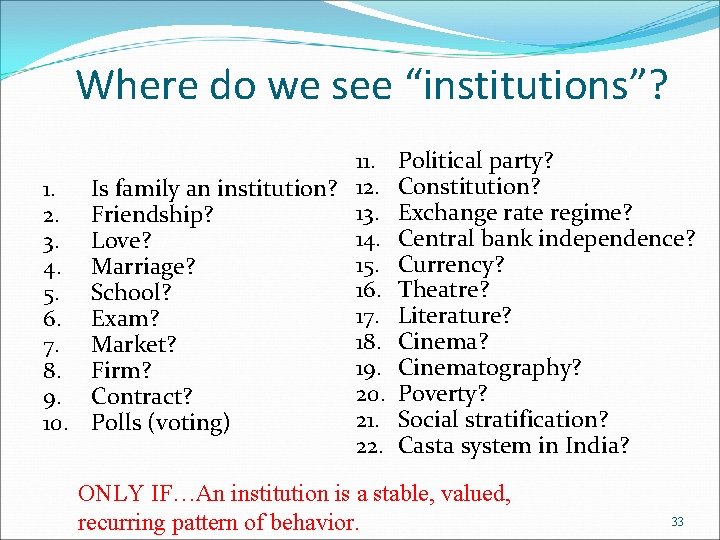 Where do we see “institutions”? 11. 1. Is family an institution? 12. 13. 2.