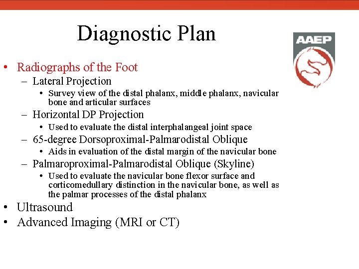  Diagnostic Plan • Radiographs of the Foot – Lateral Projection • Survey view