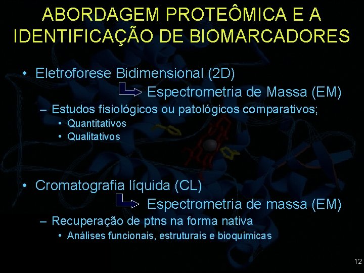 ABORDAGEM PROTEÔMICA E A IDENTIFICAÇÃO DE BIOMARCADORES • Eletroforese Bidimensional (2 D) Espectrometria de