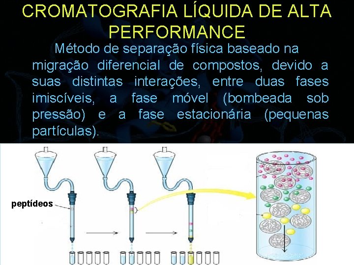 CROMATOGRAFIA LÍQUIDA DE ALTA PERFORMANCE Método de separação física baseado na migração diferencial de