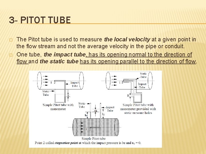 3 - PITOT TUBE � � The Pitot tube is used to measure the