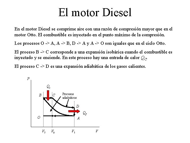 El motor Diesel En el motor Diesel se comprime aire con una razón de