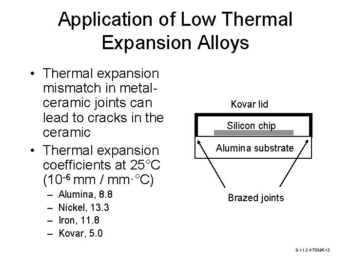 Application of Low Thermal Expansion Alloys • Thermal expansion mismatch in metalceramic joints can