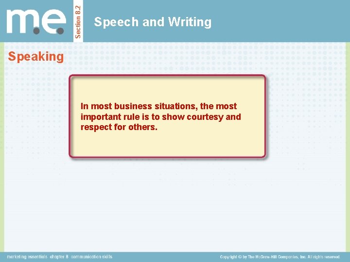 Section 8. 2 Speech and Writing Speaking In most business situations, the most important