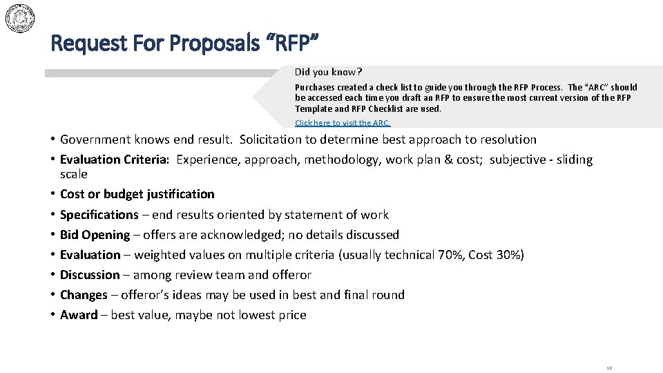 Request For Proposals “RFP” Did you know? Purchases created a check list to guide