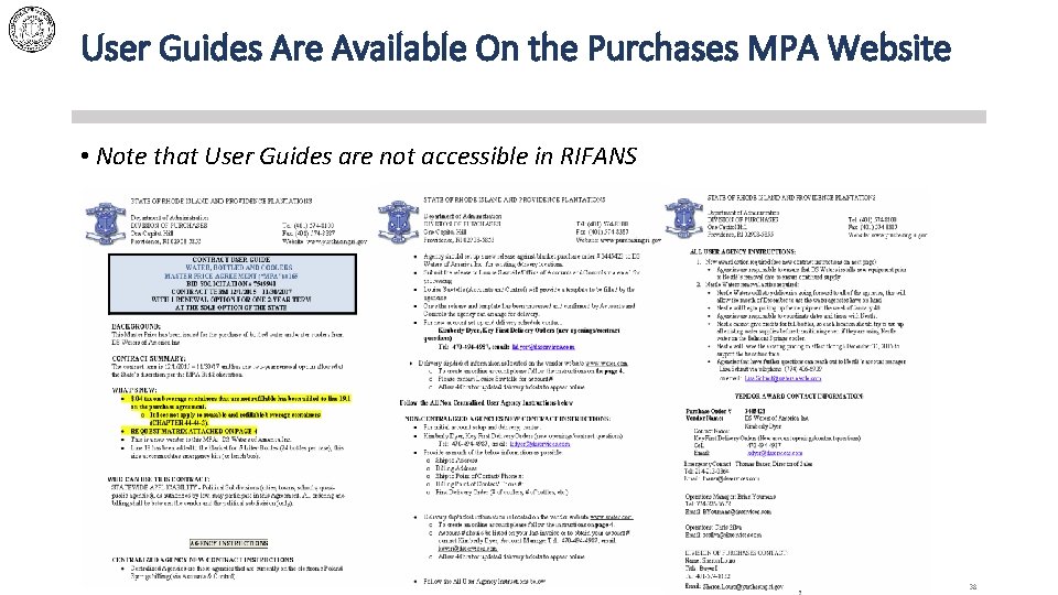 User Guides Are Available On the Purchases MPA Website • Note that User Guides