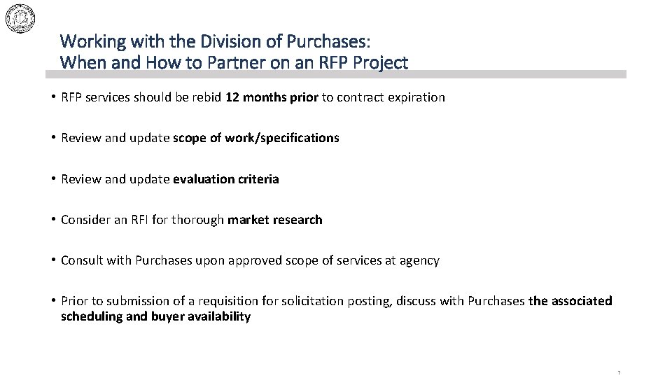 Working with the Division of Purchases: When and How to Partner on an RFP