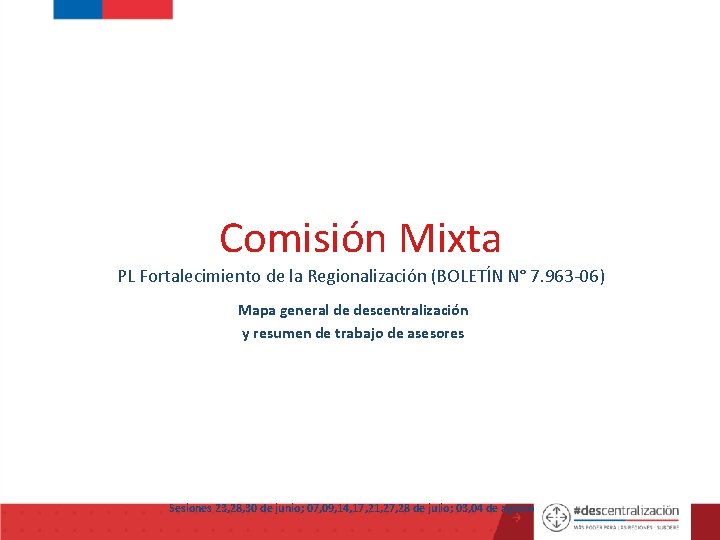 Comisión Mixta PL Fortalecimiento de la Regionalización (BOLETÍN N° 7. 963 -06) Mapa general