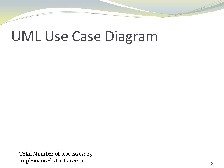 UML Use Case Diagram Total Number of test cases: 25 Implemented Use Cases: 11