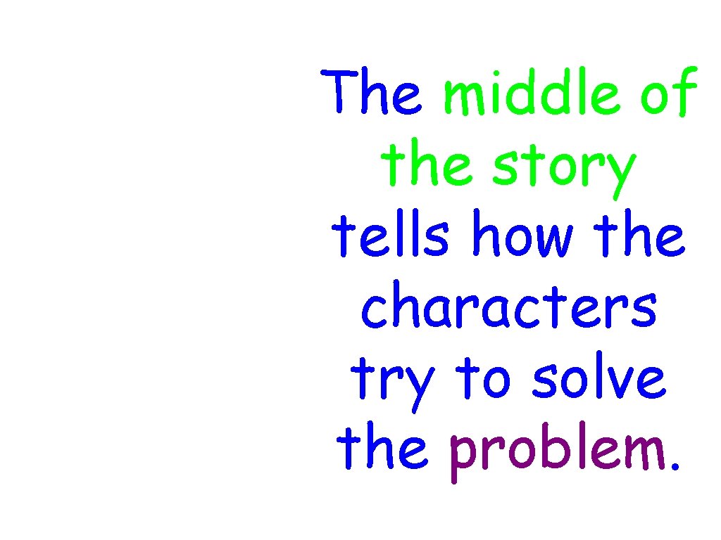 The middle of the story tells how the characters try to solve the problem.