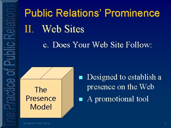 Public Relations’ Prominence II. Web Sites c. Does Your Web Site Follow: n The