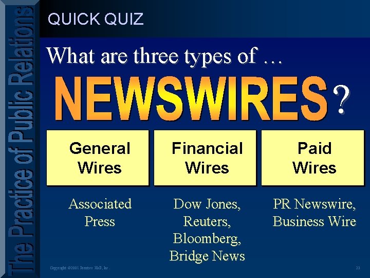 QUICK QUIZ What are three types of … ? General Wires Financial Wires Paid