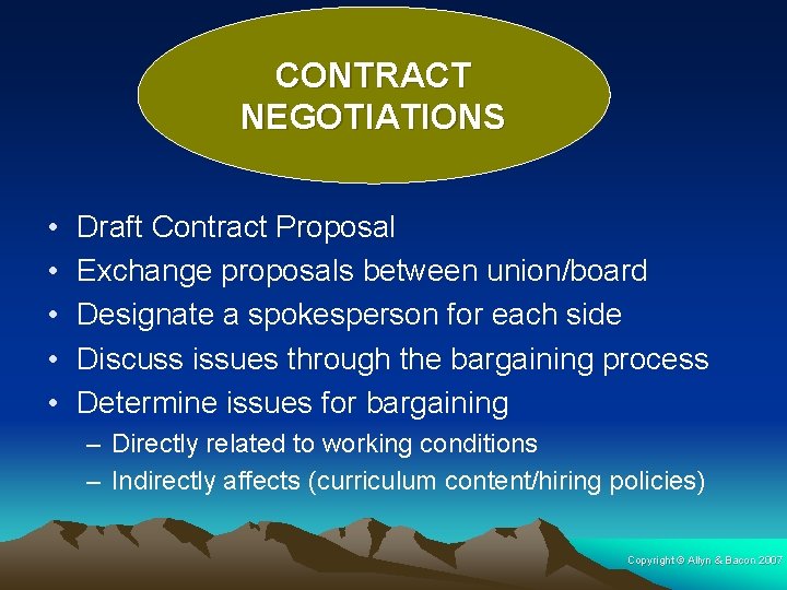 CONTRACT NEGOTIATIONS • • • Draft Contract Proposal Exchange proposals between union/board Designate a