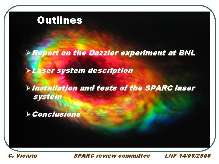 Outlines Report on the Dazzler experiment at BNL lØsa ØLaser system description ØInstallation and