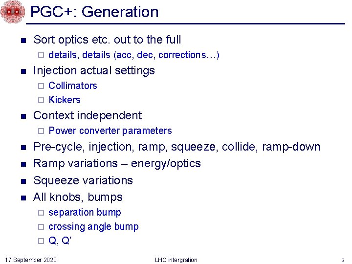 PGC+: Generation n Sort optics etc. out to the full ¨ n details, details